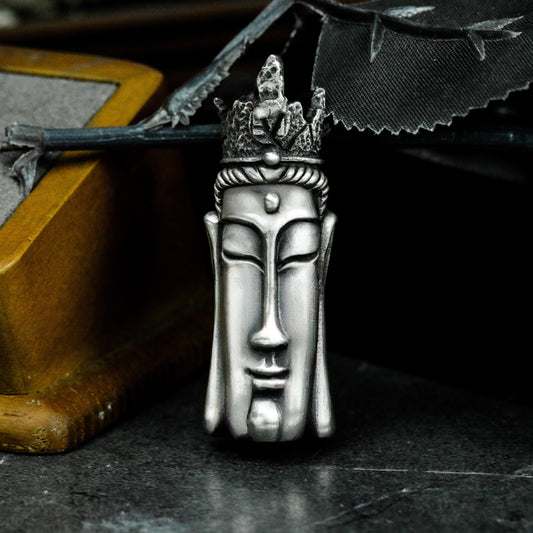 Bodhisattva Head Pendant - 925 Silver Handmade Sacred Serenity