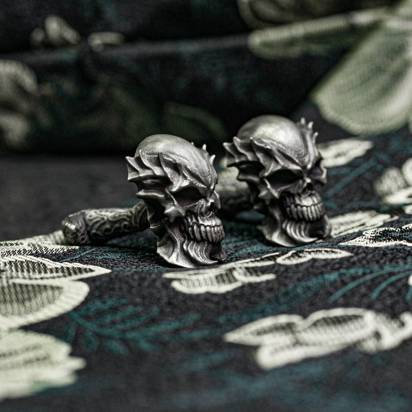 Mutant Skull Dragon Horn Cufflinks - 925 Silver Handmade