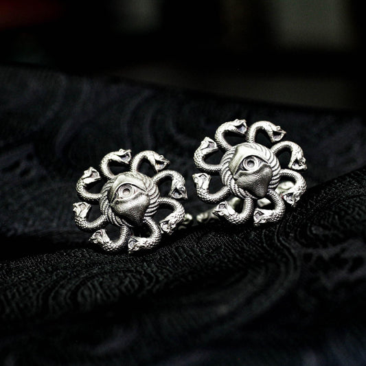 Medusa Skull Cufflinks - Gothic Devil?¡¥s Eye 925 Silver Handmade