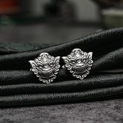 Lion Mask Cufflinks - Warrior Totem Symbol 925 Silver Handmade