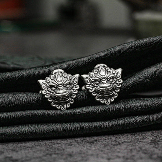 Lion Mask Cufflinks - Warrior Totem Symbol 925 Silver Handmade