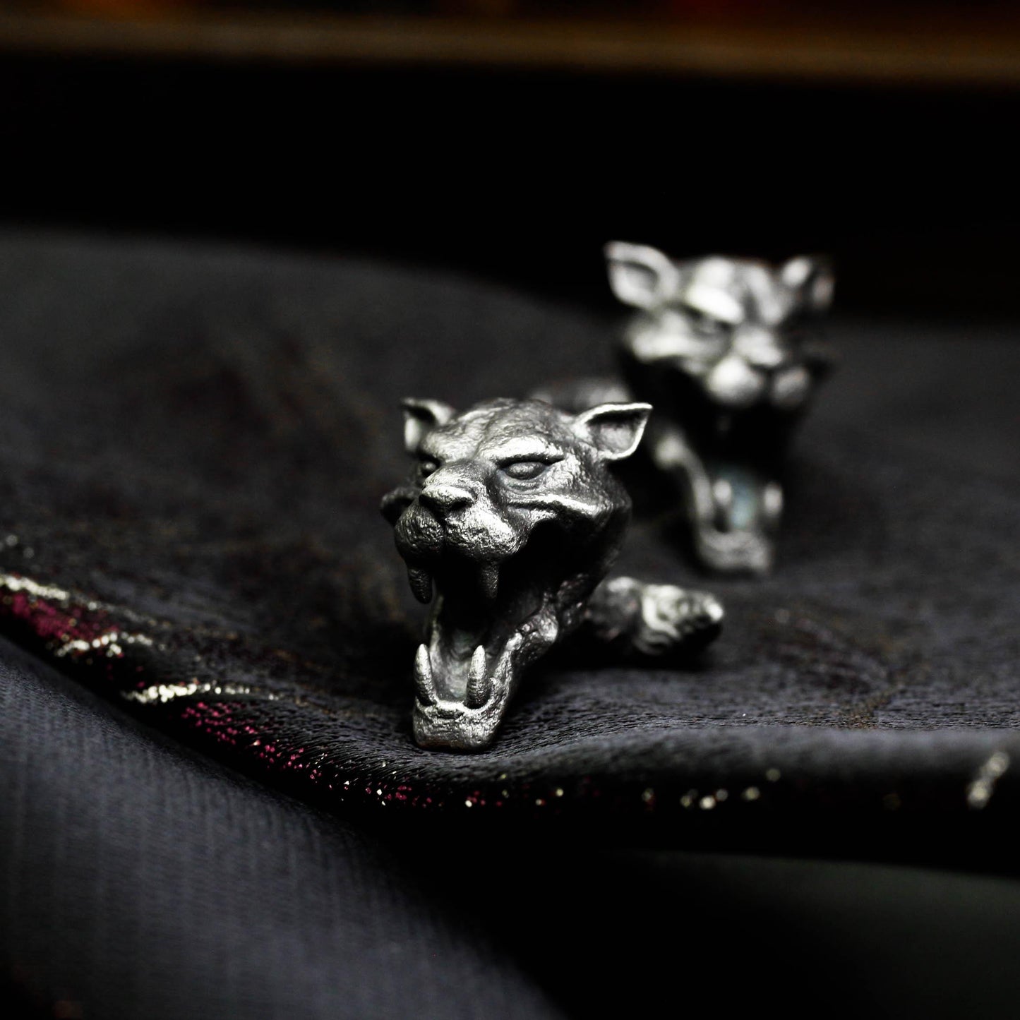 Saber-Toothed Tiger Cufflinks - 925 Sterling Silver Handmade