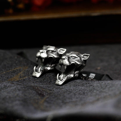 Saber-Toothed Tiger Cufflinks - 925 Sterling Silver Handmade