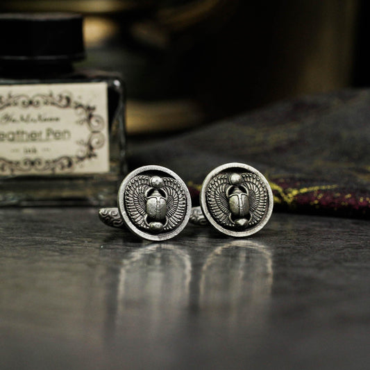 Saint Beetle Cufflinks, Egyptian Scarab - 925 Sterling Silver Handmade