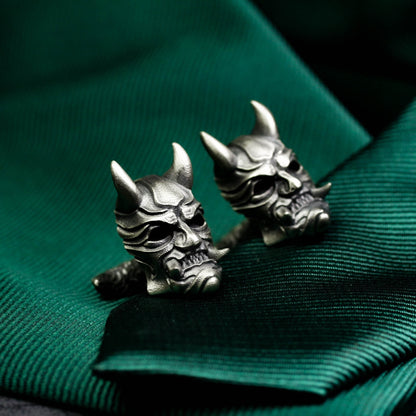 Japanese Ghost Mask Cufflinks, Prajna Design - 925 Sterling Silver Handmade