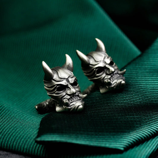 Japanese Ghost Mask Cufflinks, Prajna Design - 925 Sterling Silver Handmade