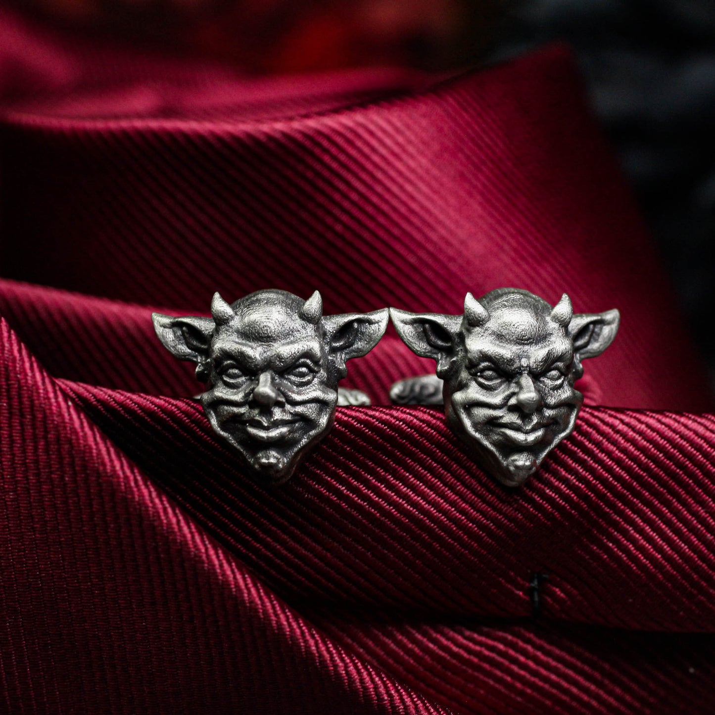 Pixie Demon Skull Cufflinks - Fantasy Guardian 925 Silver Handmade