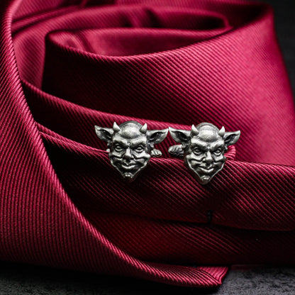 Pixie Demon Skull Cufflinks - Fantasy Guardian 925 Silver Handmade