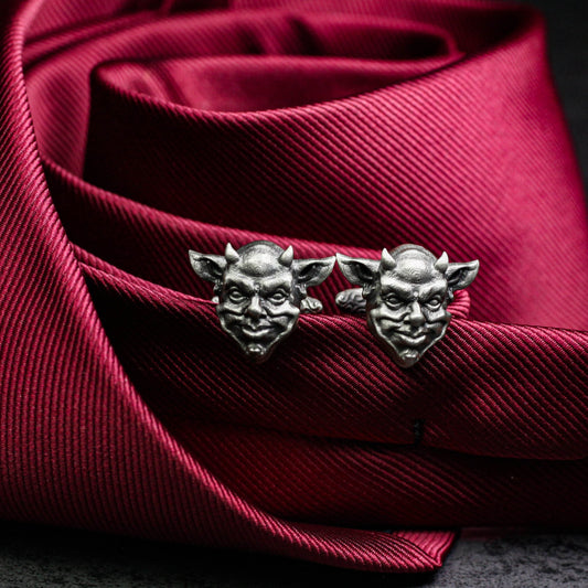 Pixie Demon Skull Cufflinks - Fantasy Guardian 925 Silver Handmade