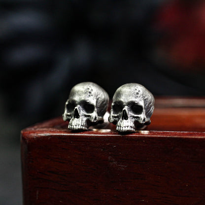 Raw Skull Earrings - 925 Sterling Silver Handmade