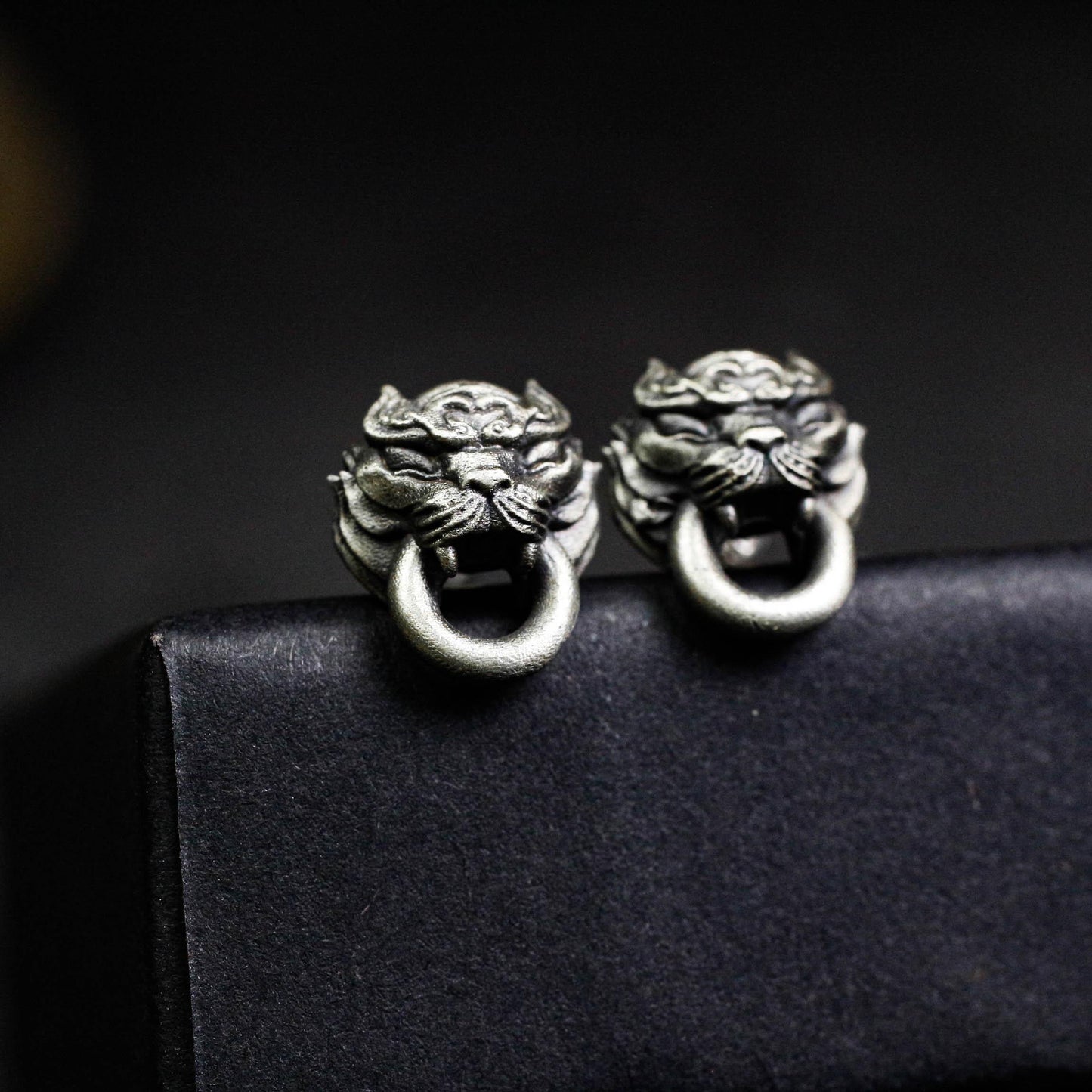 Roaring Lion Door Knocker Earrings - 925 Sterling Silver Handmade