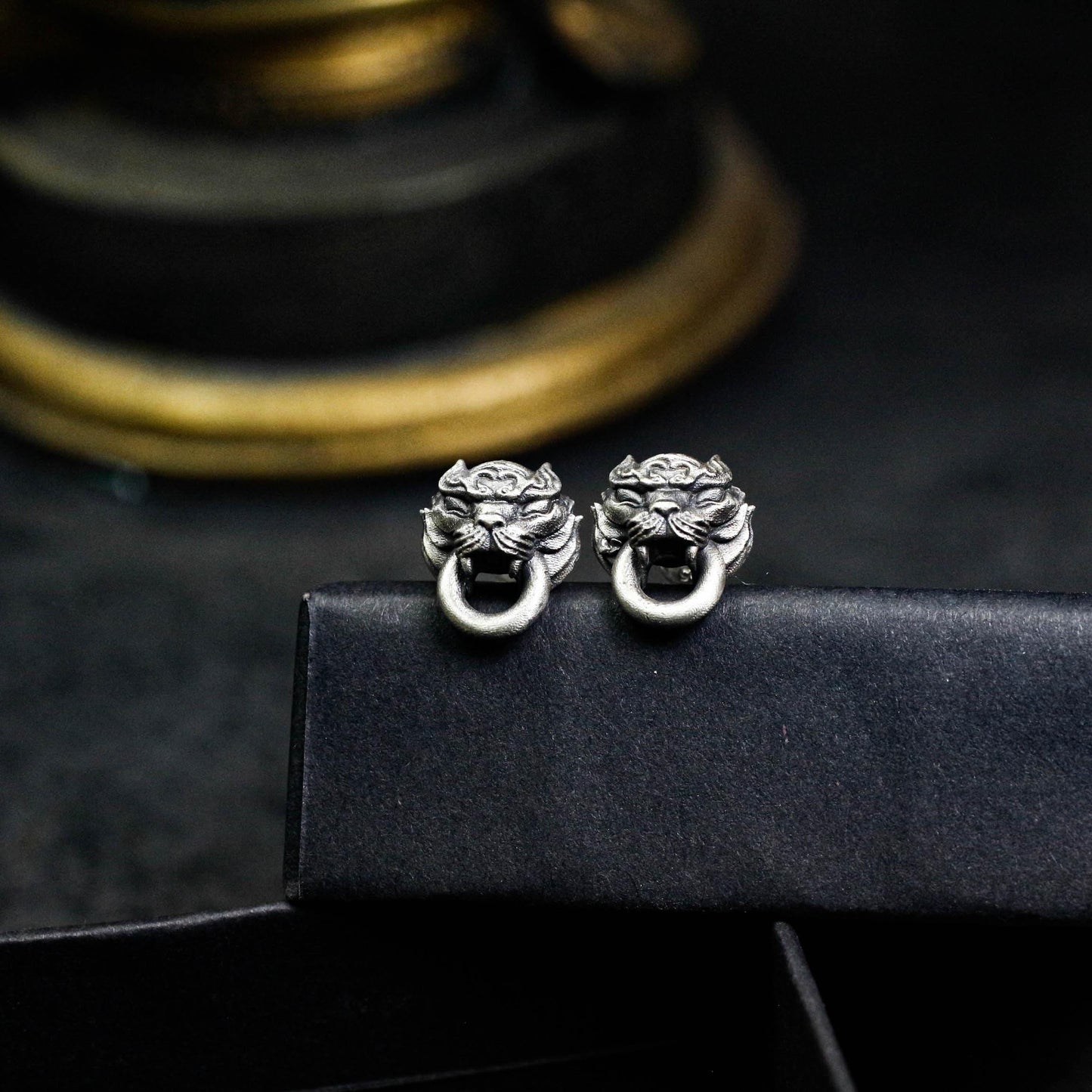 Roaring Lion Door Knocker Earrings - 925 Sterling Silver Handmade