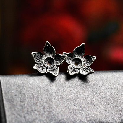 Demon Bloom Stud Earrings - 925 Sterling Silver Handmade