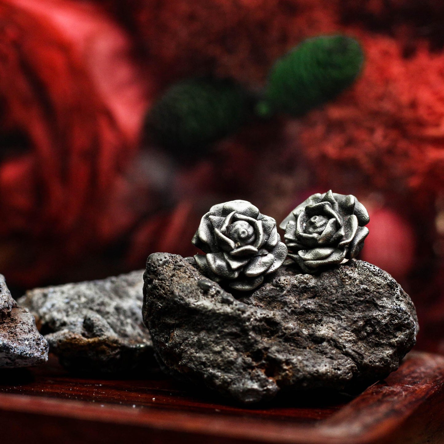 Rose Stud Earrings - 925 Sterling Silver Handmade