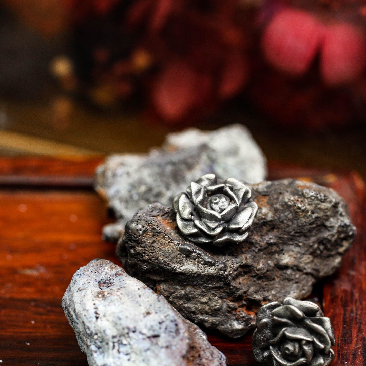 Rose Stud Earrings - 925 Sterling Silver Handmade