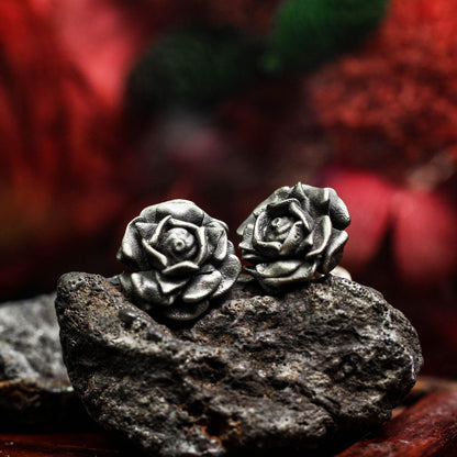 Rose Stud Earrings - 925 Sterling Silver Handmade
