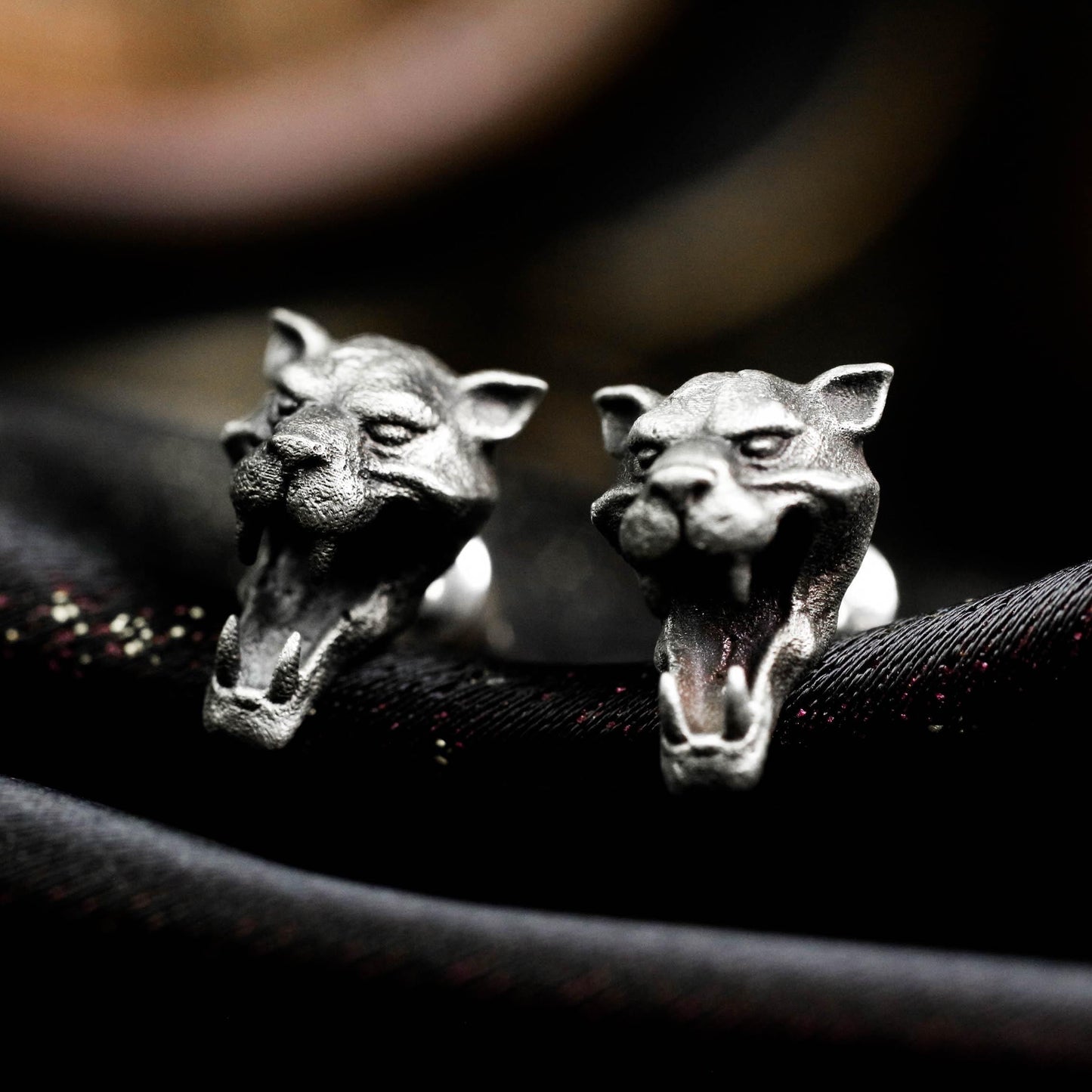 Roaring Panther Stud Earrings - 925 Sterling Silver Handmade