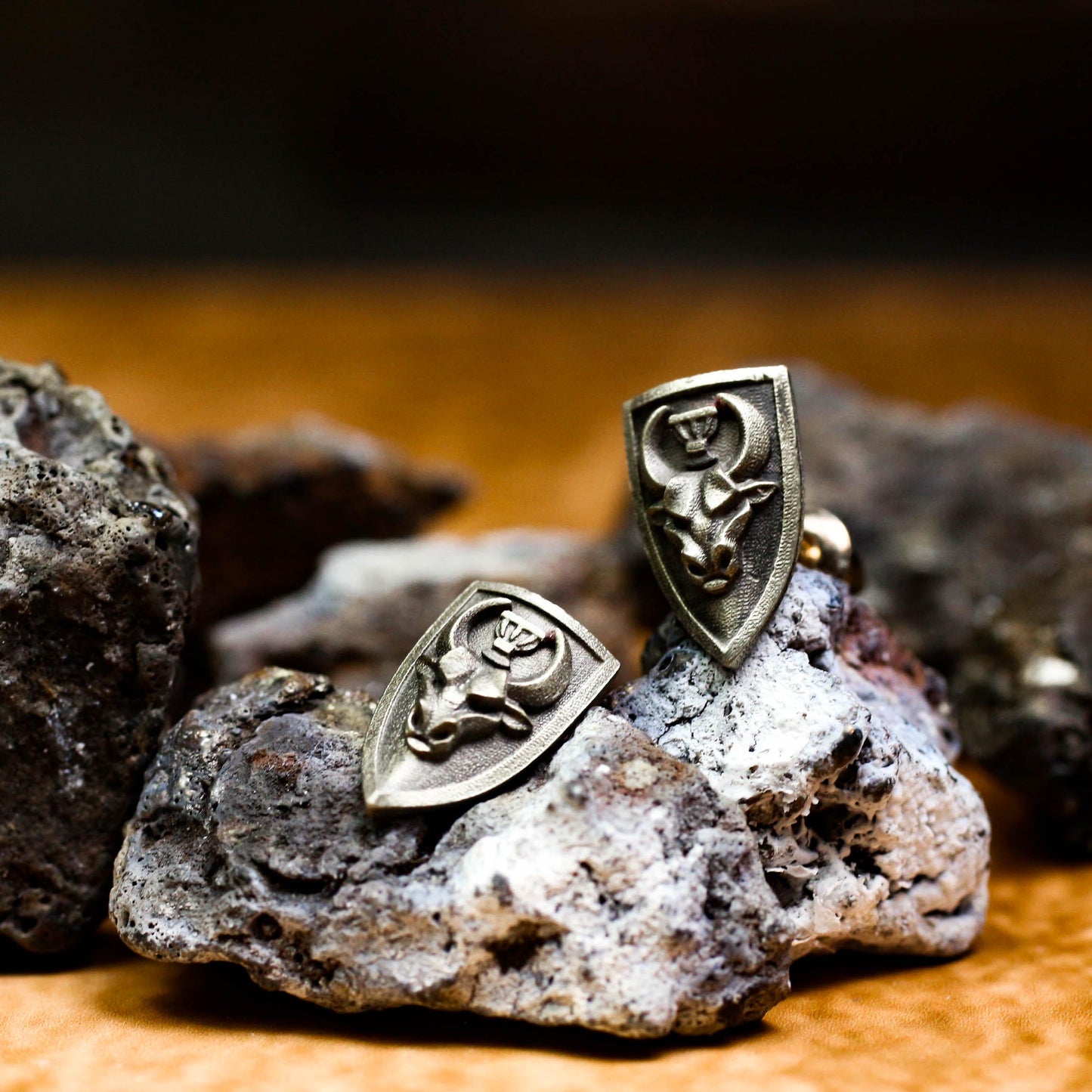 Bull Shield Earrings - 925 Sterling Silver Handmade