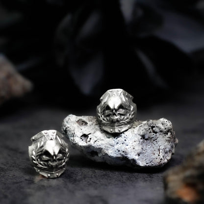 Heavy Armor Skull Stud Earrings - 925 Sterling Silver Handmade