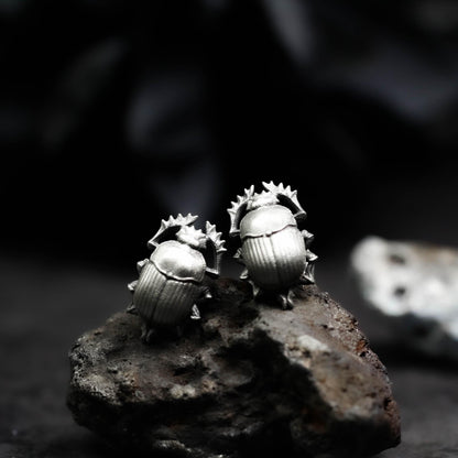 Sacred Scarab Earrings - 925 Sterling Silver Handmade
