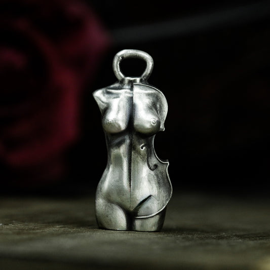 Violin Nude Woman Pendant - 925 Silver Handmade