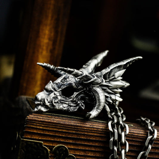 Dragon Skull Pendant ¨C 925 Sterling Silver Handmade