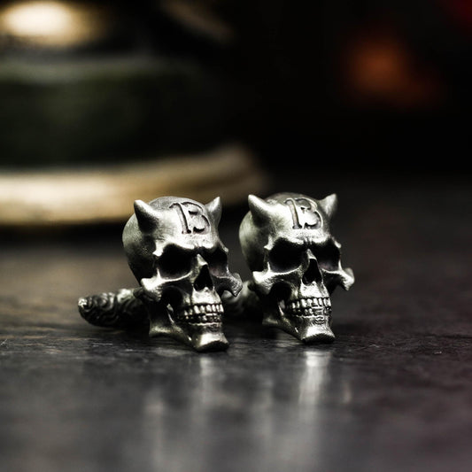 Evil Skull Cufflinks, Demon Horns - 925 Sterling Silver Handmade