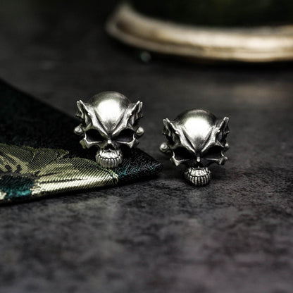 Mutant Half-Skull Dragon Horn Cufflinks - 925 Sterling Silver Handmade