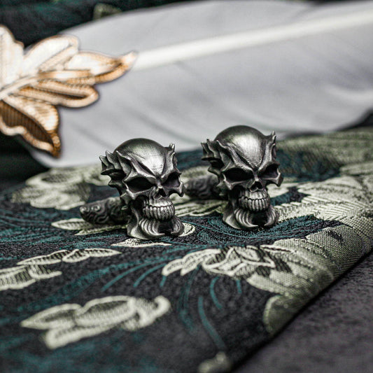 Mutant Skull Dragon Horn Cufflinks - 925 Silver Handmade