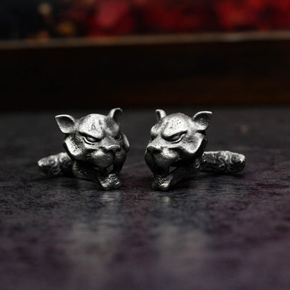 Saber-Toothed Tiger Cufflinks - Handmade 925 Silver Wildlife Design