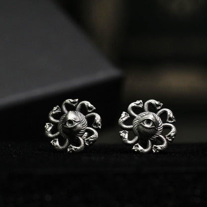 Medusa Gaze - Serpent Eye Stud Earrings - 925 Sterling Silver Handmade