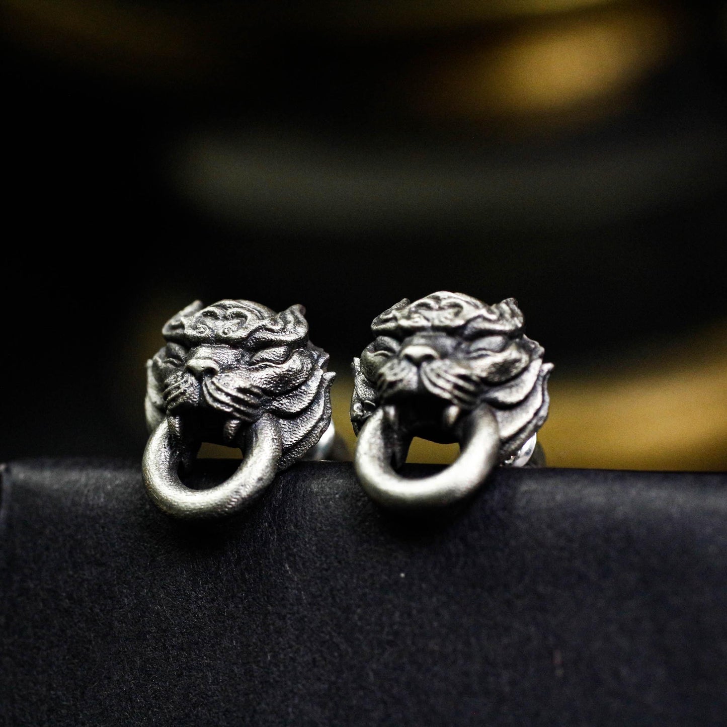 Roaring Lion Door Knocker Earrings - 925 Sterling Silver Handmade
