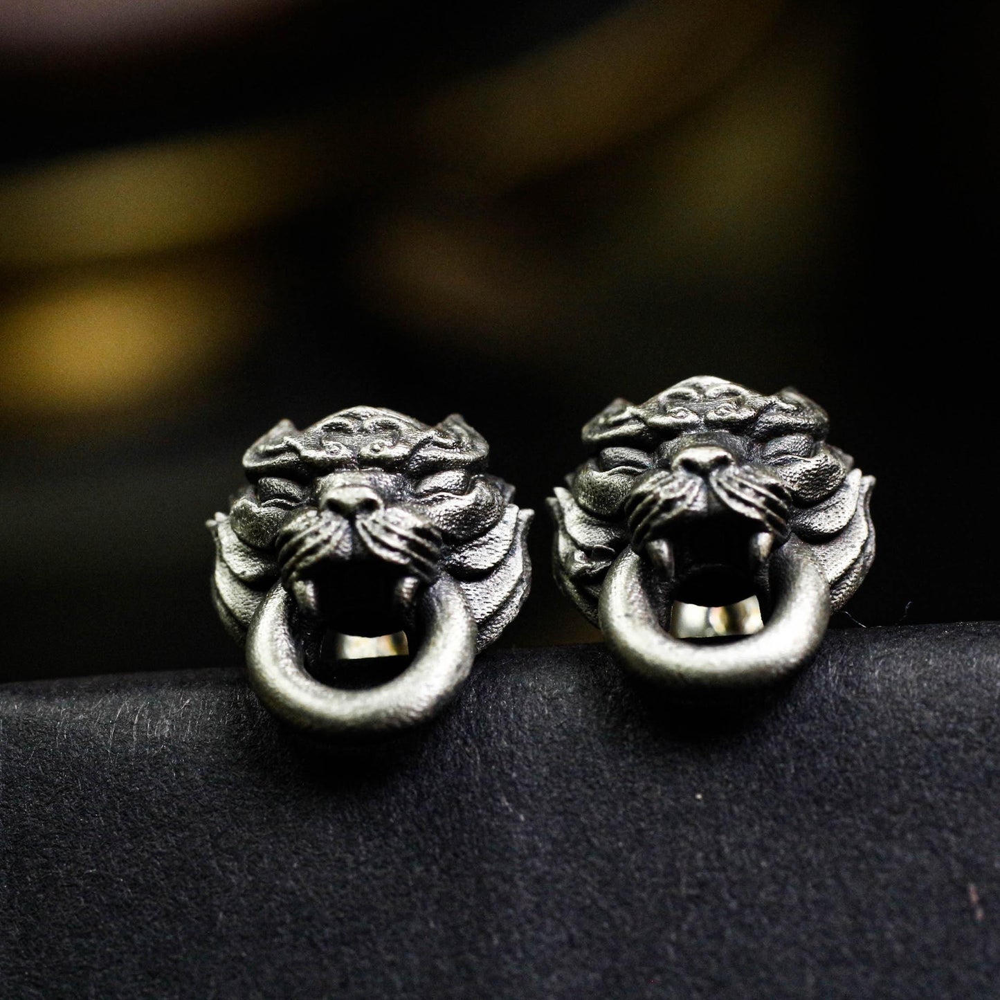 Roaring Lion Door Knocker Earrings - 925 Sterling Silver Handmade