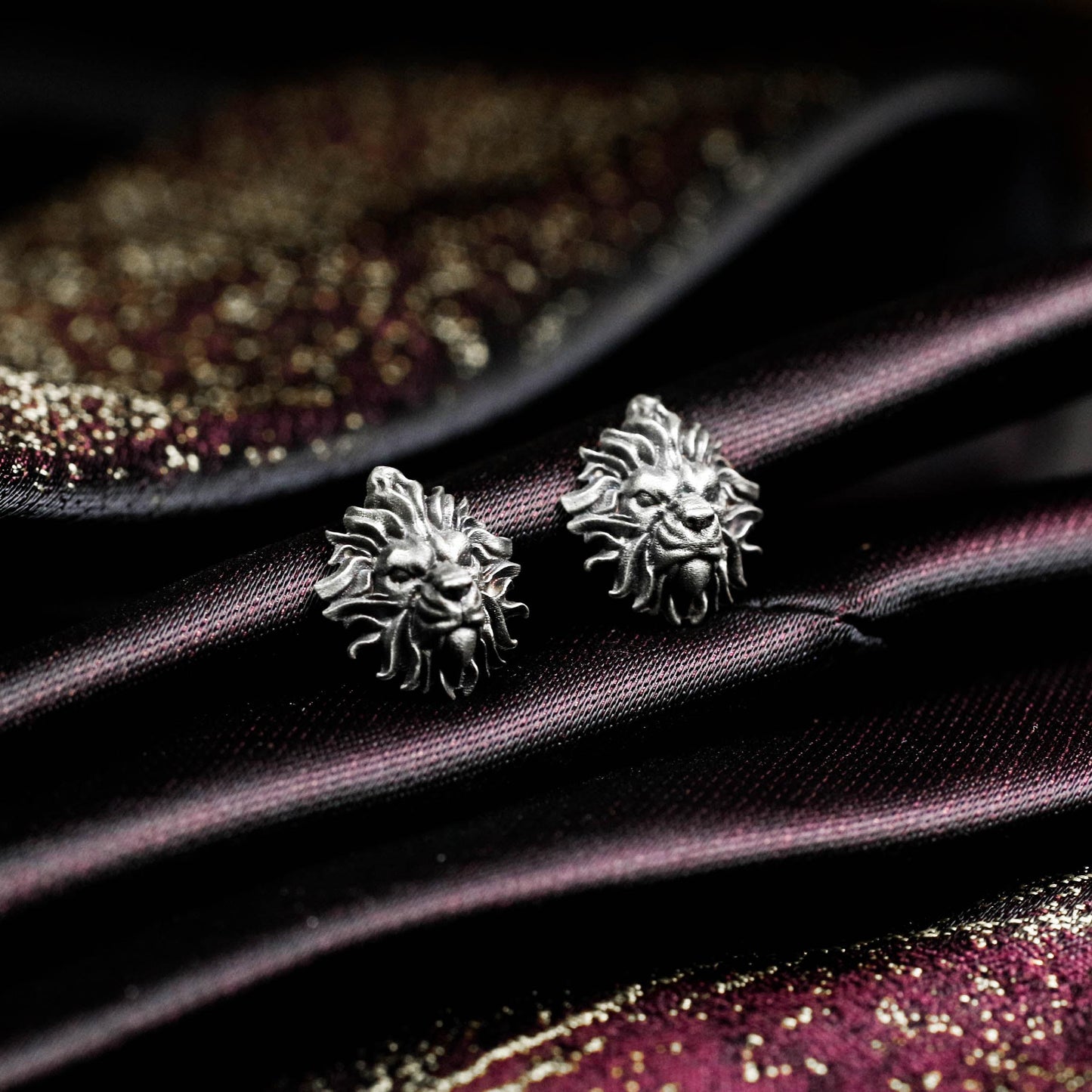 Lion Head Stud Earrings - 925 Sterling Silver Handmade Gothic Style