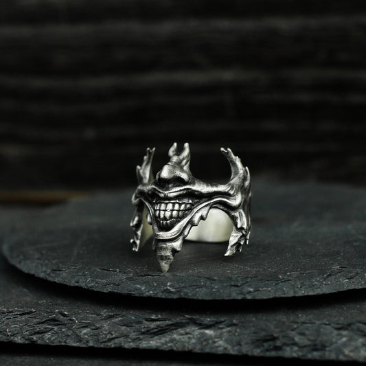 Joker Smile Ring ¨C Handmade 925 Silver Evil Grin Band