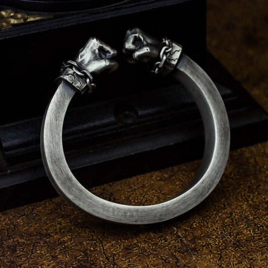 Double Fist Cuff Bracelet - 925 Sterling Silver Handmade