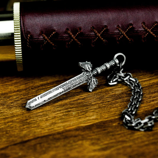 Engraved Sword Pendant - 925 Sterling Silver Handmade