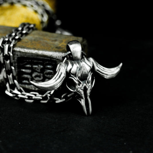 Bull Skull Pendant - 925 Sterling Silver Handmade