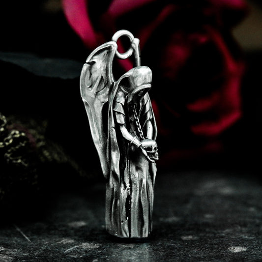 Winged Grim Reaper Pendant - 925 Sterling Silver Handmade