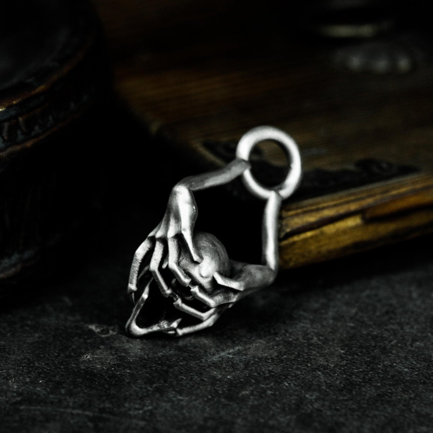 Hands Holding Skull Pendant - 925 Sterling Silver Handmade