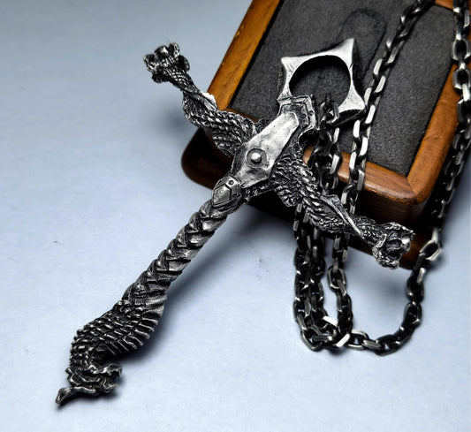 Dragon Greatsword Pendant ¨C 925 Sterling Silver Handmade
