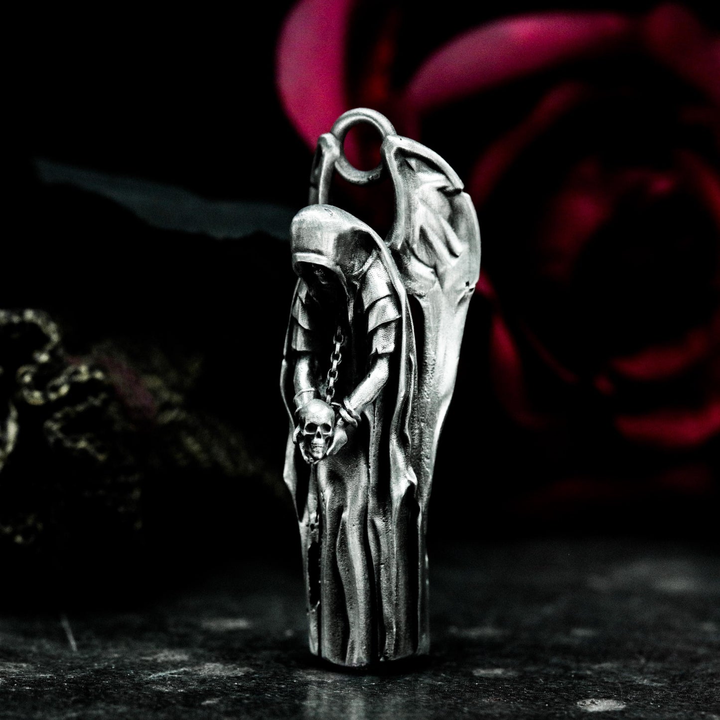 Winged Grim Reaper Pendant - 925 Sterling Silver Handmade