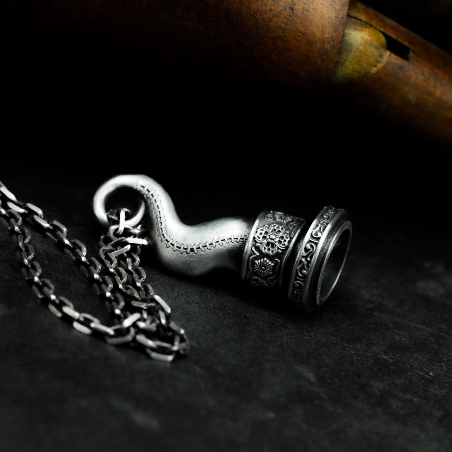 Ornate Pirate Hook Pendant - 925 Sterling Silver Handmade