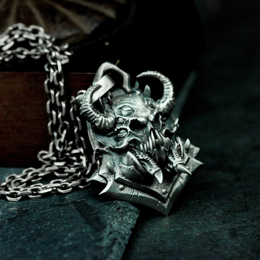 Goat Demon Mask Pendant ¨C 925 Sterling Silver Handmade