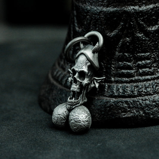 Skull Pendant with Dangling Testicles ¨C 925 Sterling Silver Handmade